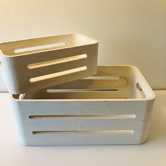 Hobby Lobby White Wash Wooden Crate Storage Bins Beachy Coastal Decor - Picture 3 of 5